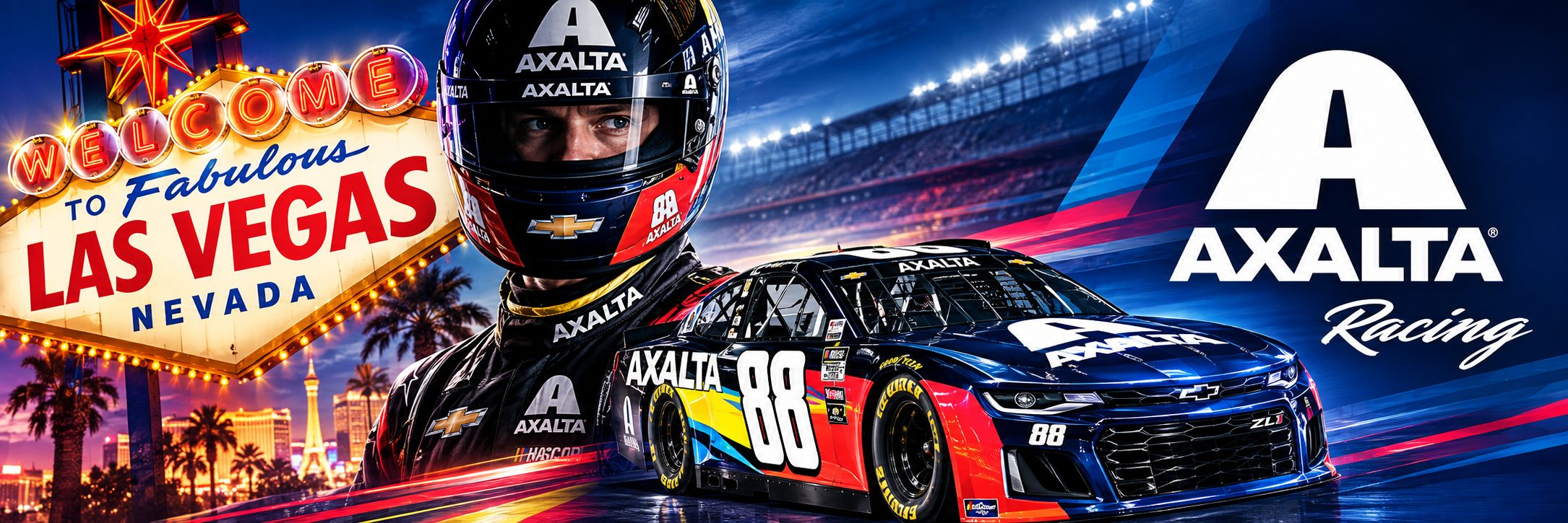 Axalta Racing Las Vegas banner with the #88 car
