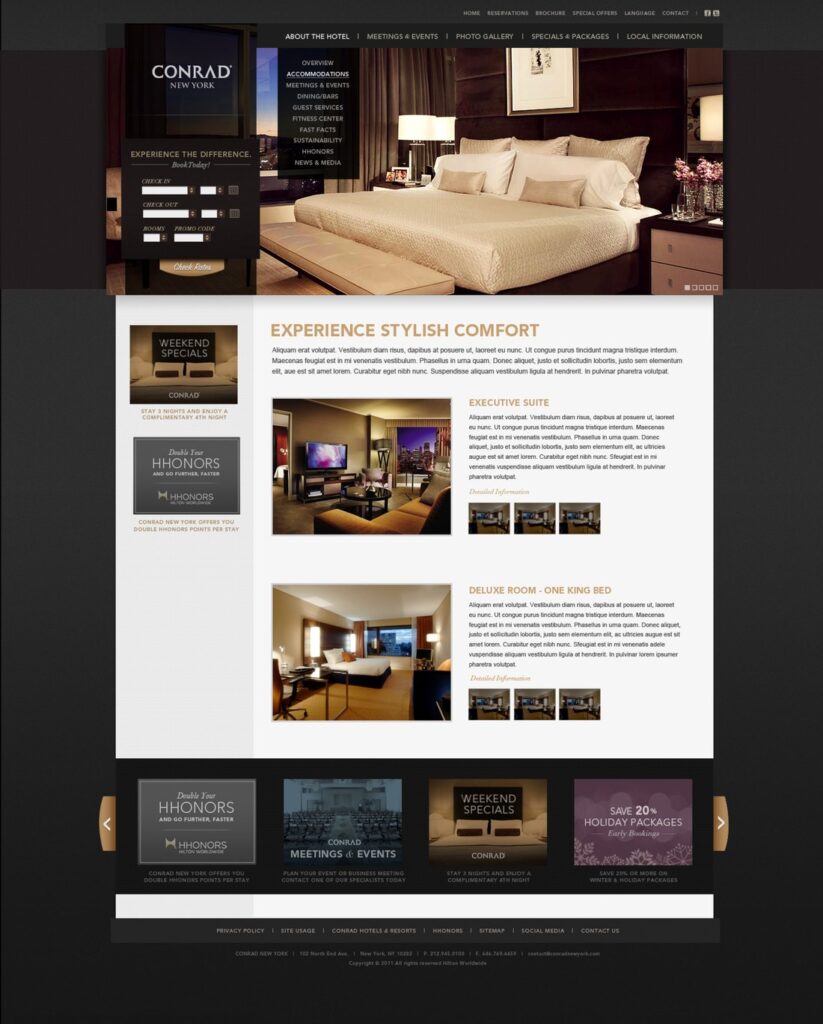 Conrad New York website rooms page concept