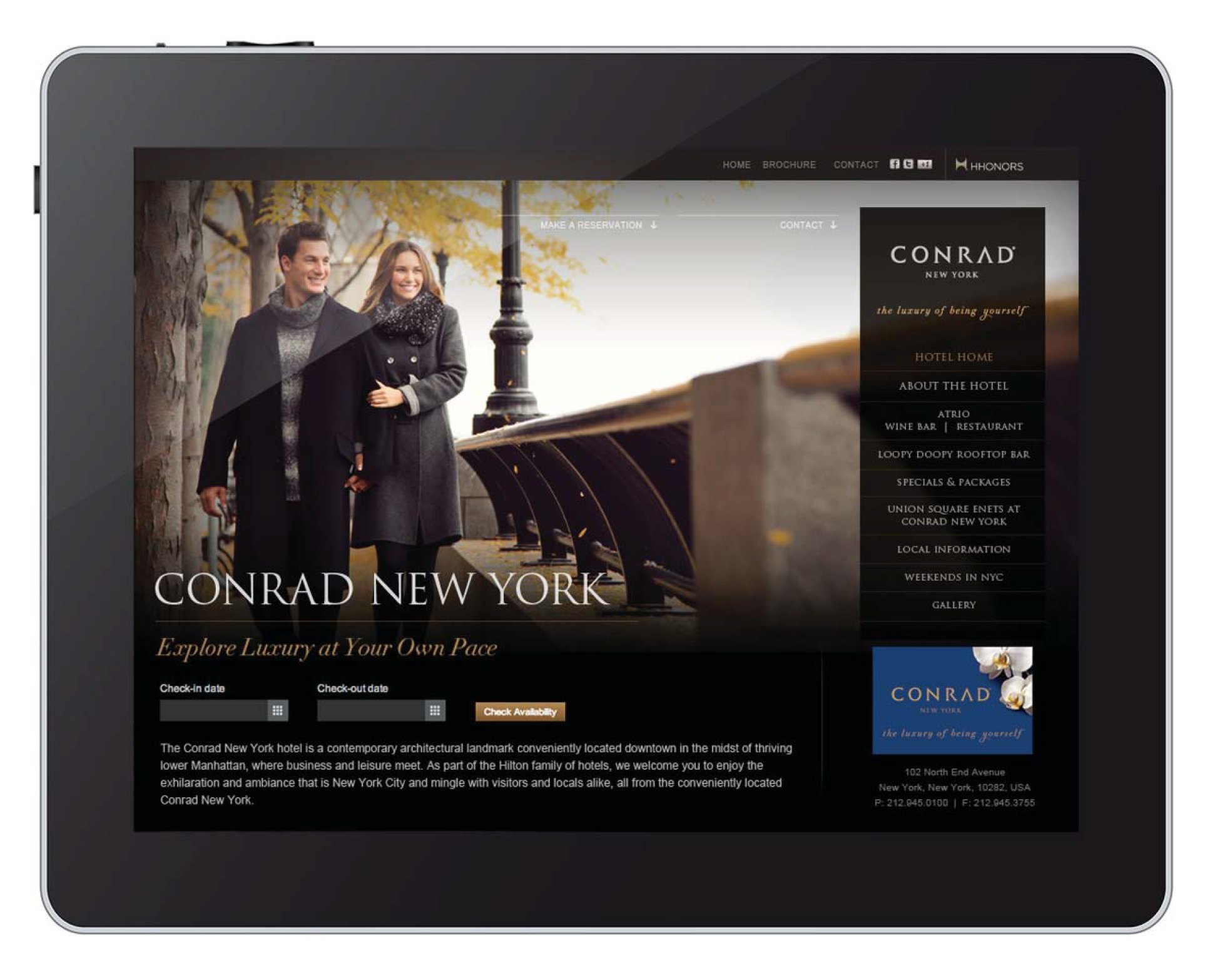 Conrad New York website on a tablet