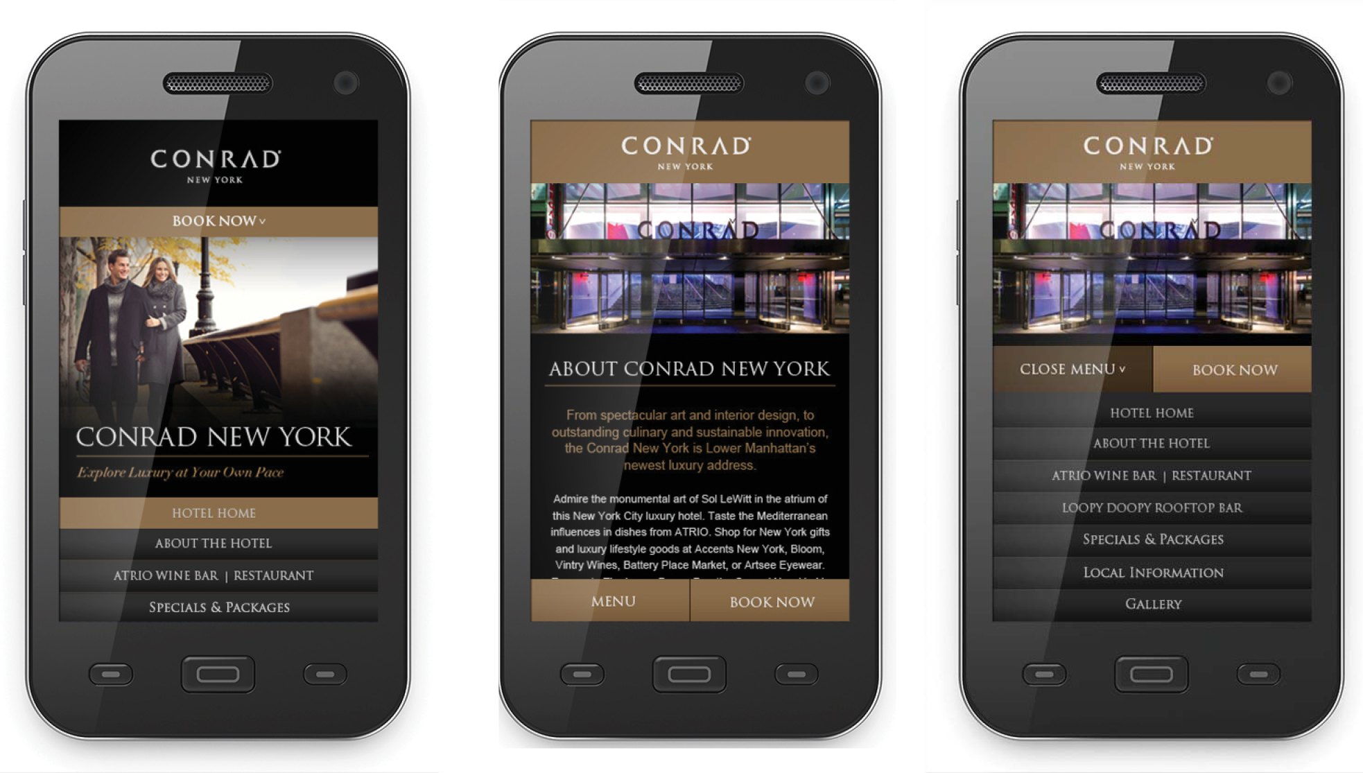 Conrad New York mobile site screens